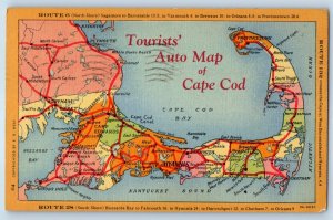 1952 Cape Cod Massachusetts Postcard Route 6 North Square Sagamore Auto Map