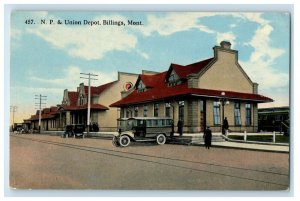 c1910's N. P. & P. Union Depot Station Railroad Train Billings MT Postcard