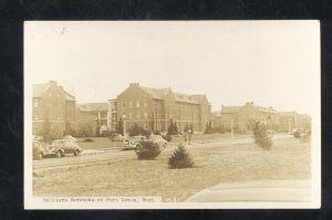 RPPC FORT LEWIS WASHINGTON OFFICERS BARRACKS OLD CARS REAL PHOTO POTCARD
