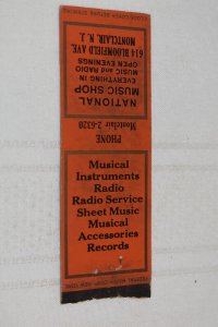 National Music Shop Montclair NJ Advertising 20 Strike Matchbook Cover