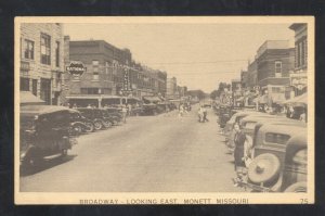 MONETT MISSOURI DOWNTOWN BROADWAY STREET SCENE OLD CARS VINTAGE POSTCARD