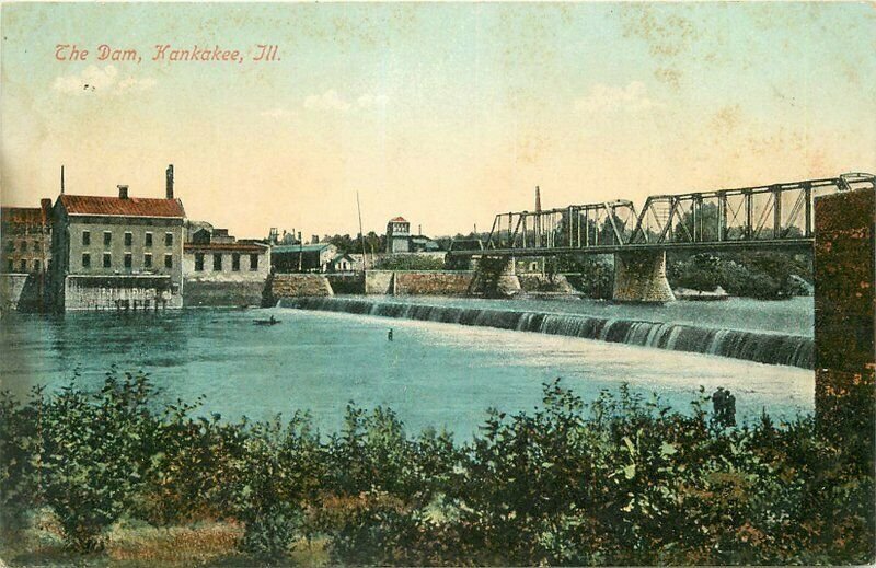 Bossleman C-1910 Dam Kankakee Illinois Postcard 20-341