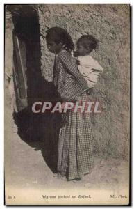 Old Postcard Negress Negro Black woman carrying a child