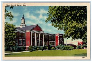 1936 High School Building Campus Dover Delaware DE Posted Vintage Postcard 