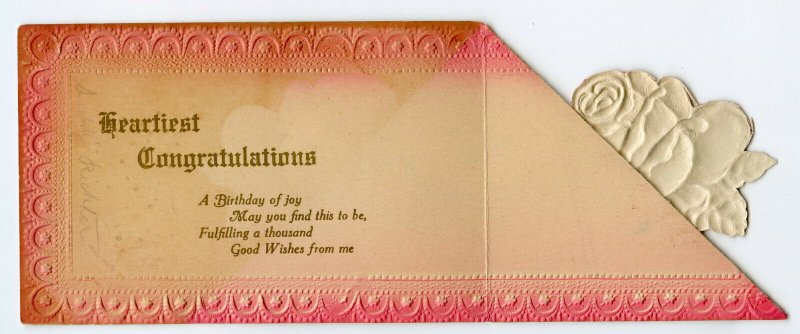 Postcard Heartiest Congratulations Birthday Red Rose Standard Embossed View Card