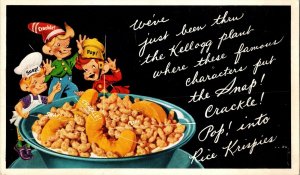 Kellogg's Plant Tour Snap Crackle Pop Rice Krispies Vintage Postcard F77