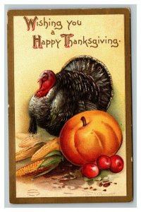 Vintage 1909 Ellen Clapsaddle Thanksgiving Postcard Giant Turkey Pumpkin NICE