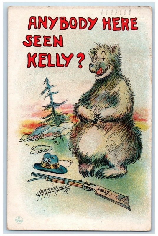 1910 Bear Ate Hunter Hat Rifle Kelly Carmichael Durham NC Antique Postcard 