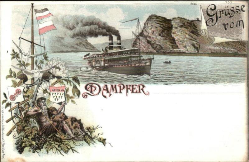 Grusse Vom German Steamer Ship w/ Nice Border G. Blumlein & Co Postcard