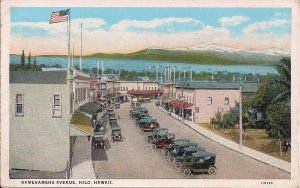 Hawaii, HI, Hilo, Kamehameha Ave., 1920-30, Old Cars, Town View, Shops Teich