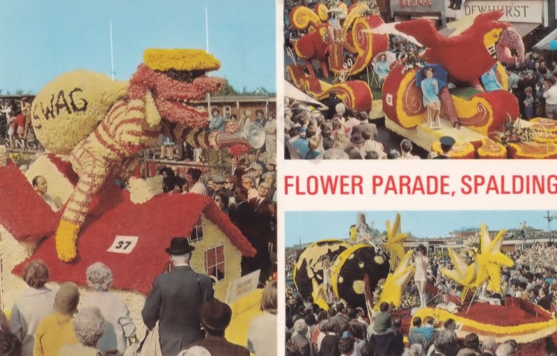 Swag Robbers On Top Of Dolls House Flower Parade Spalding 1970s Postcard