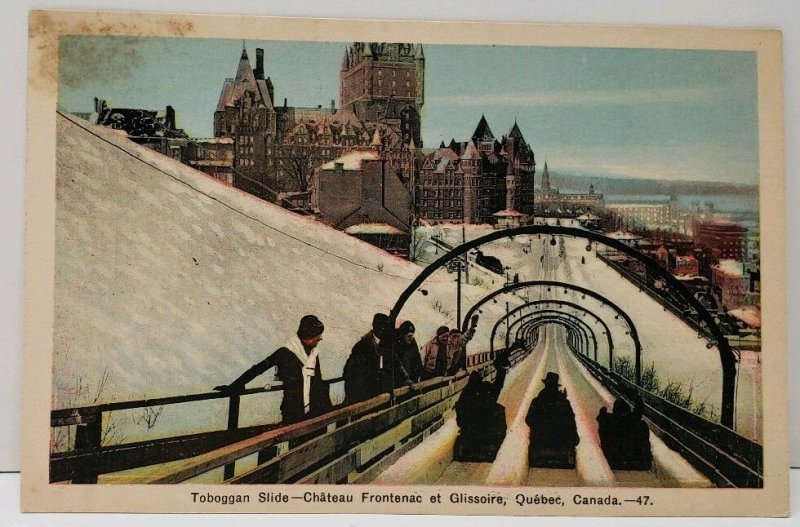 Quebec Canada Toboggan Slide, Chateau Frontenac et Glissoire Postcard A11