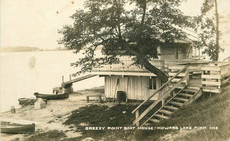 Howard Lake Minnesota Breezy Point Boat House C-1910 RPPC Photo Postcard 21-9283