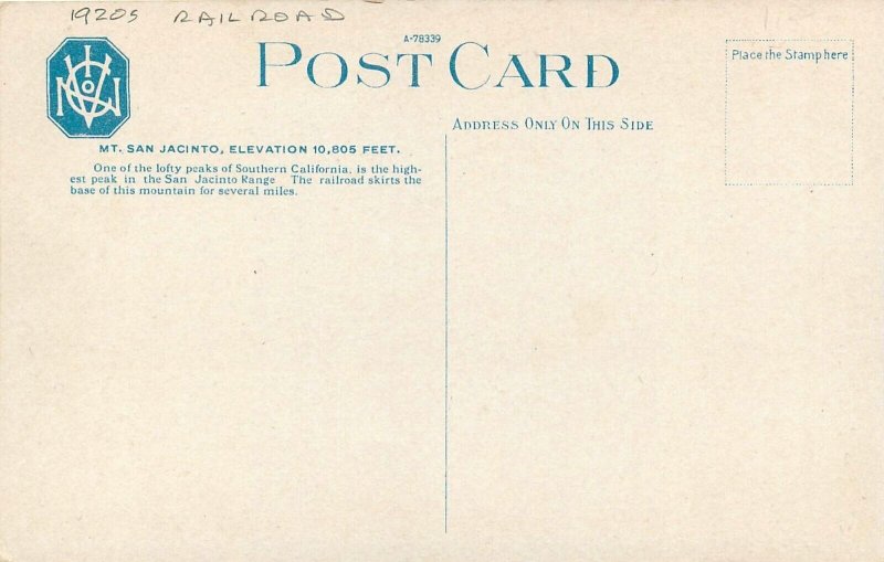 Postcard California Whitewater Mt. San Jacinto 1920s Railroad 23-8567