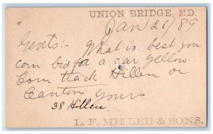 1889 L.F. Miller & Sons Union Bridge Maryland MD Baltimore MD Postal Card