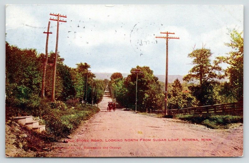 Winona Minnesota~Horse & Buggy on Old Stone Road North @ Sugar Loaf~1908 