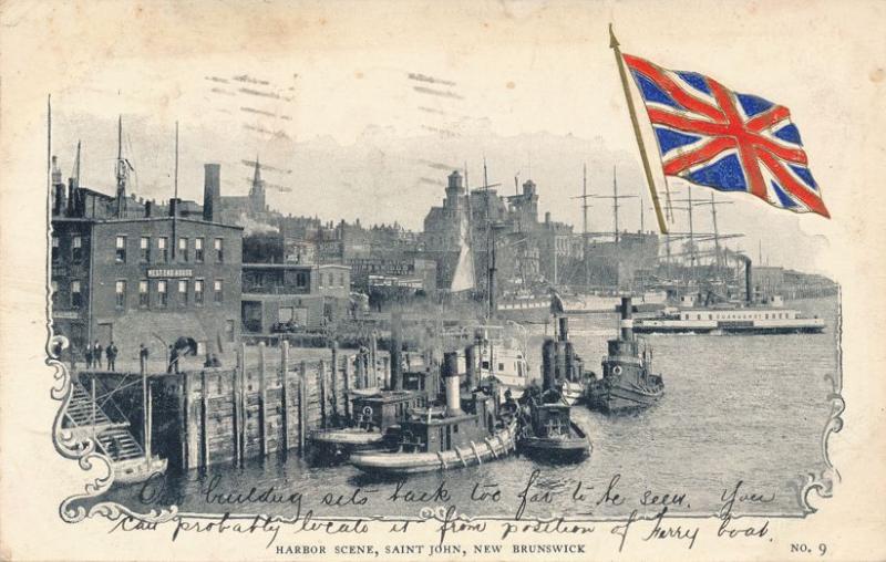 Tug Boats and Ferry Harbor Scene - St John NB, New Brunswick, Canada - pm 1906