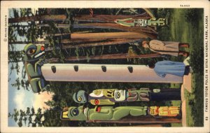 Sitka Alaska AK Totem Pole National Park Linen 1930s-50s Linen Postcard