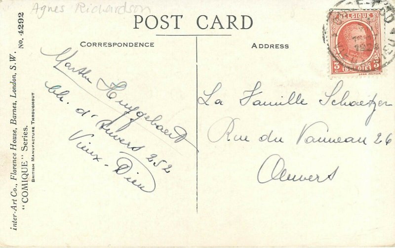 French New Year Comique Postcard 4202 Pierrot kisses Ballerina Agnes Richardson