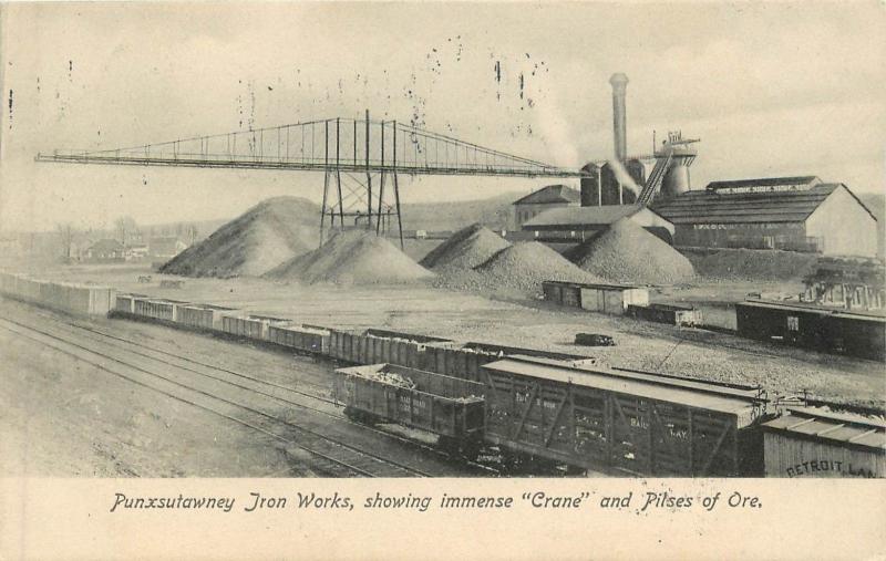 Punxsutawney Iron Works Showing Immense Crane & Piles Of Ore Postcard