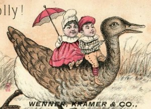 1880's Wenner Kramer & Co. China Queensware Tiny Couple Riding On Duck P174