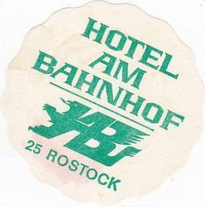 GERMANY ROSTOCK HOTEL AM BAHNHOF VINTAGE LUGGAGE LABEL