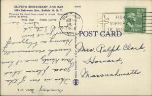 Buffalo NY Oliver's Restaurant & Bar Linen Postcard