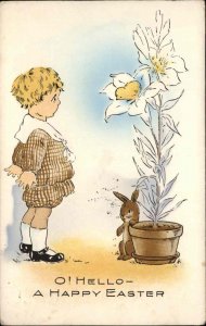 Whitney Easter Little Boy with Bunny and Giant Flower Vintage Postcard