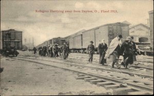 Dayton Ohio OH Flood of 1913 Refugees in Train Yard Vintage Postcard