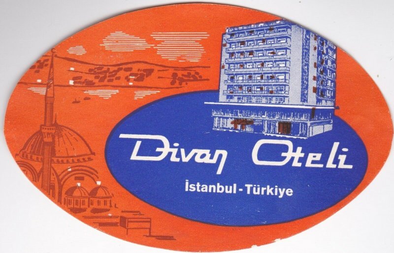 Turkey Istanbul Divan Hotel Vintage Luggage Label sk1244