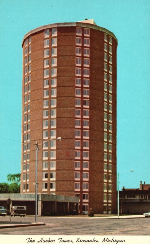 Vintage Postcard The Harbor Tower Apartments Building Escanaba Michigan MI