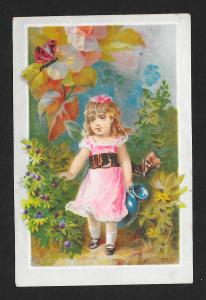 VICTORIAN TRADE CARDS (3) Stock Cards Girl in Garden Views