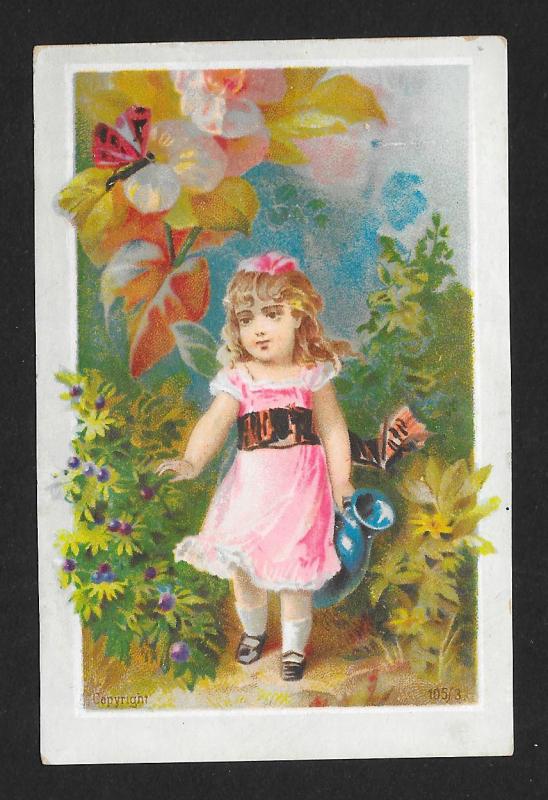 VICTORIAN TRADE CARDS (3) Stock Cards Girl in Garden Views