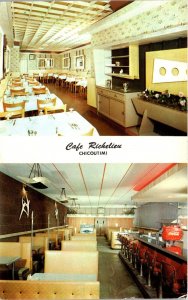 VINTAGE POSTCARD CAFÉ RICHELIEU DOUBLE SCENE AT CHICOUTIMI QUEBEC CANADA 1960s C