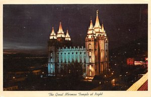 The Great Mormon Temple Illuminated Salt Lake City, Utah USA 1957 