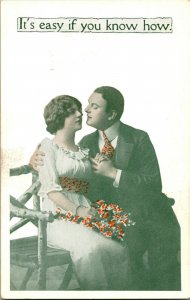 Vtg Postcard JMP Novelty Romance Victorian Its Easy If You Know How Kissing UNP