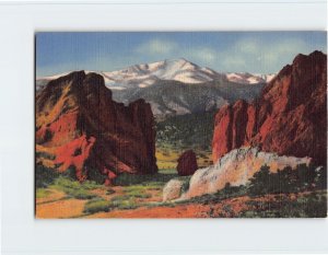 Postcard Pikes Peak, And Gateway Of The Garden Of The Gods, Colorado Springs, CO