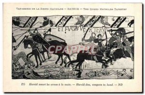 Old Postcard Mathilde Bayeux Tapestry of Queen Harold dies weapons in hand