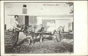 Farmer - Wife in Oxen Drawn Wagon c1910 Postcard