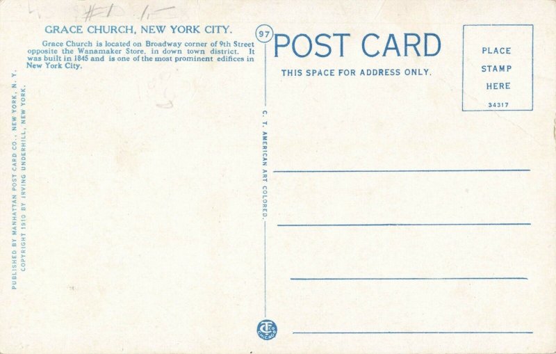 Postcard Grace Church New York 