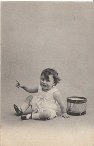 Children Postcard - Small Child Sat on Floor with Drum  N366