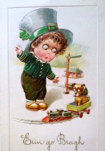 St Patrick's Day Postcard John Winsch Big Eyed Child Dog Series Erin Go Bragh