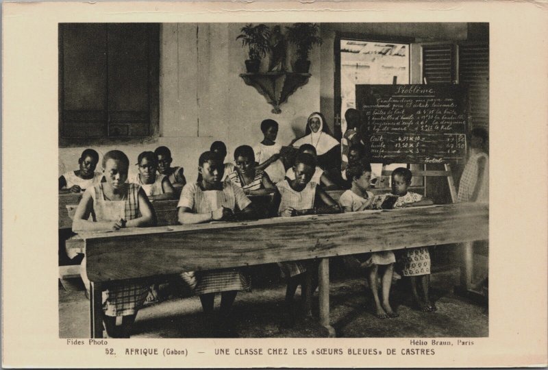 Africa Gabon A Class Among the Blue Sisters of Castres Vintage Postcard  C101