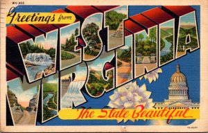 West Virginia Greetings From West Virginia Large Letter Linen 1937 Curteich