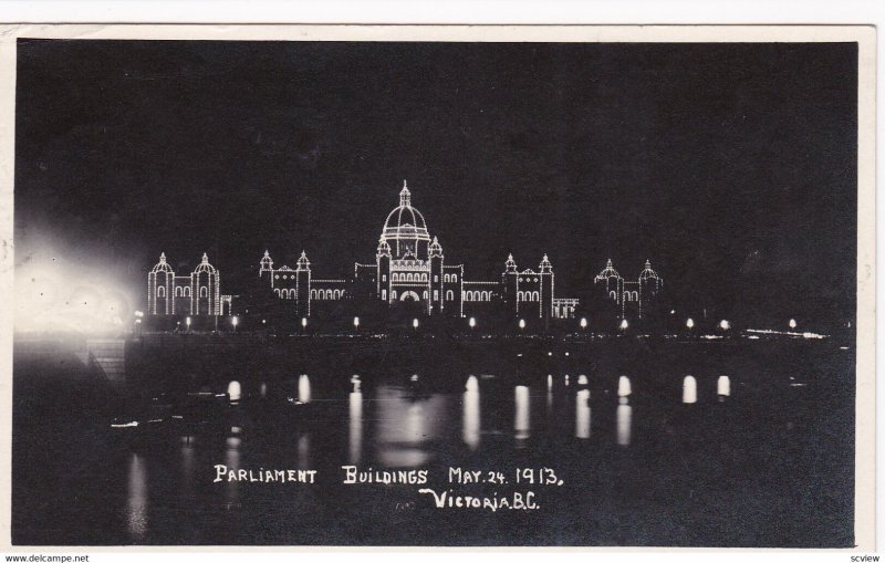 RP: VICTORIA , B. C., Canada , PU-1913 ; Parliament Buildings at night