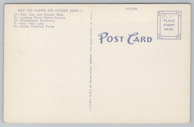 Ogden Utah~Stream~Forest~Mts~Downtown~Large Letter Linen~Vintage Postcard 