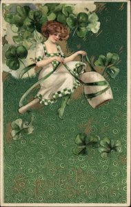 St. Patrick's Day Beautiful Woman Pipe Winsch Schmucker Embossed  c1910 Postcard