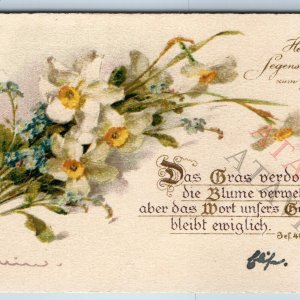 c1890s German Isaiah 40:8 Bible Quote Trade Card Birthday Congratulations C53