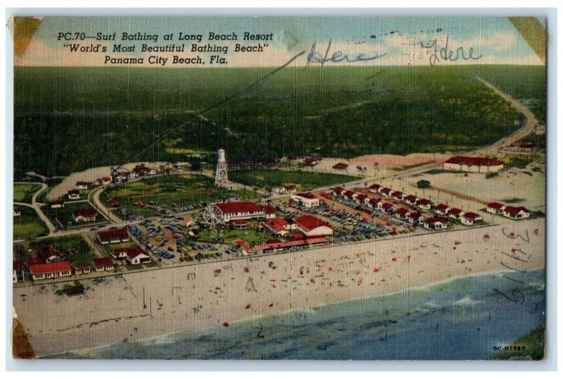 1952 Birds Eye View Surf Bathing Long Beach Resort Panama City Beach FL Postcard
