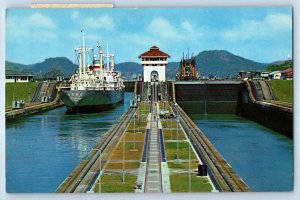 Panama Postcard Miraflores Locks of Panama Canal Seen from Bridge 1970